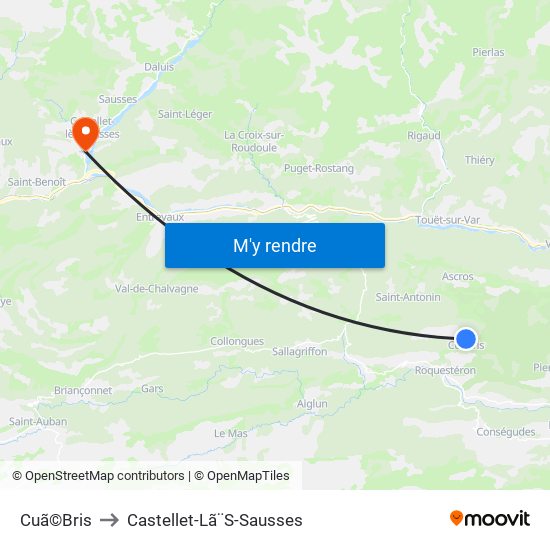Cuã©Bris to Castellet-Lã¨S-Sausses map
