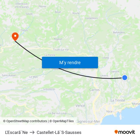 L'Escarã¨Ne to Castellet-Lã¨S-Sausses map