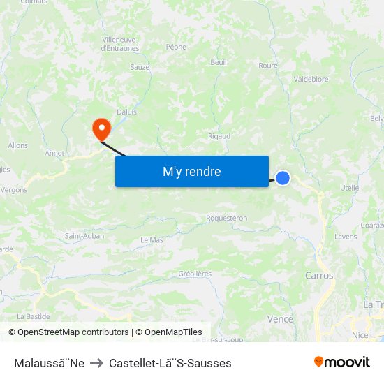 Malaussã¨Ne to Castellet-Lã¨S-Sausses map