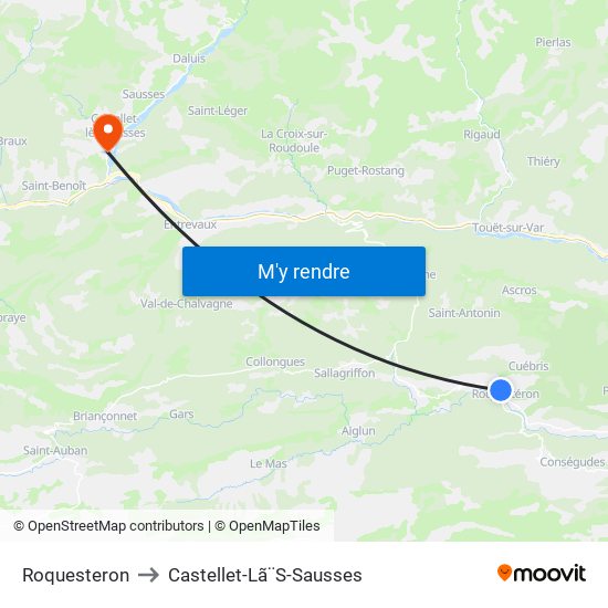 Roquesteron to Castellet-Lã¨S-Sausses map