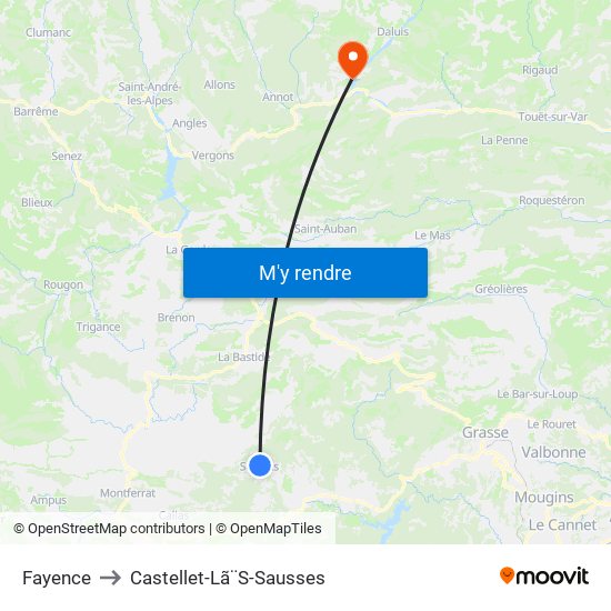 Fayence to Castellet-Lã¨S-Sausses map