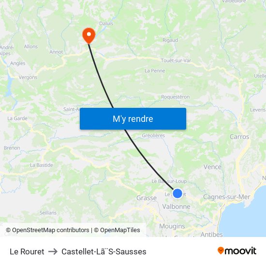 Le Rouret to Castellet-Lã¨S-Sausses map