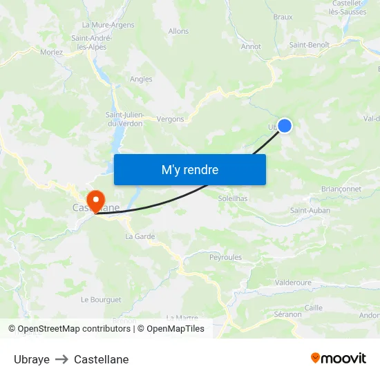 Ubraye to Castellane map