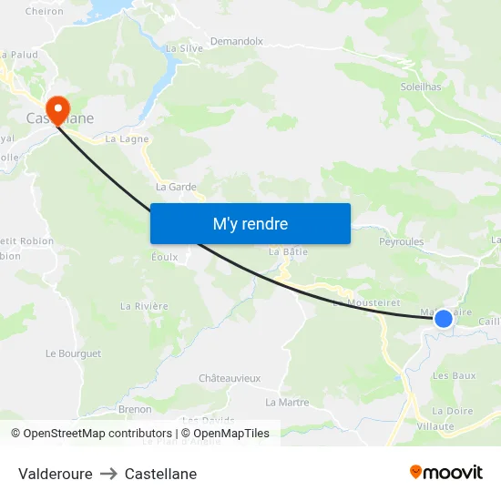 Valderoure to Castellane map
