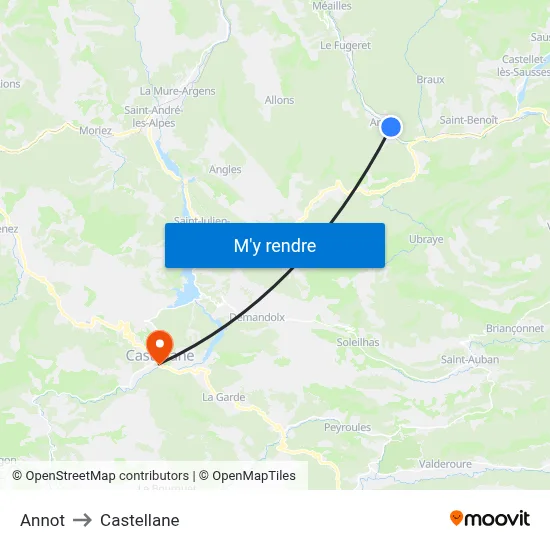 Annot to Castellane map