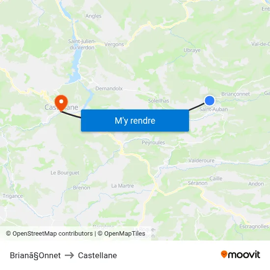 Brianã§Onnet to Castellane map