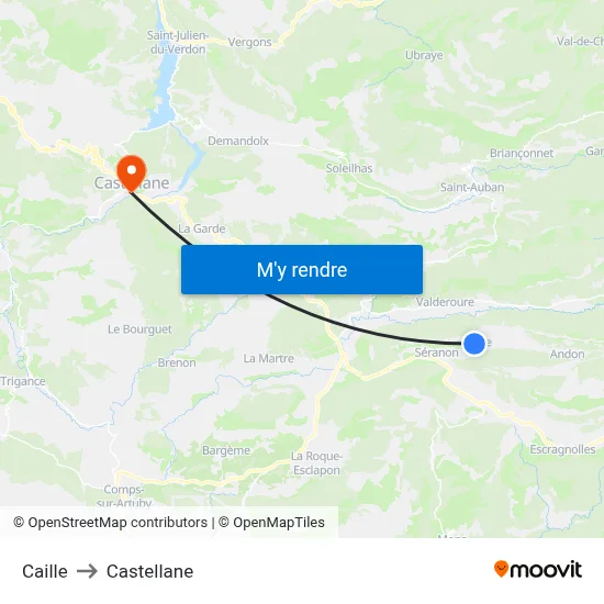 Caille to Castellane map