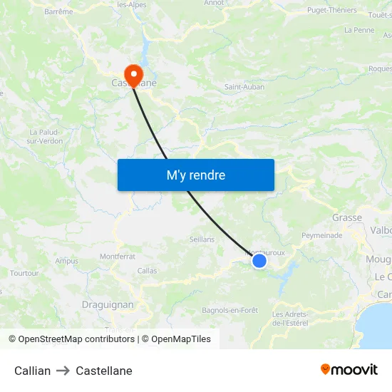 Callian to Castellane map
