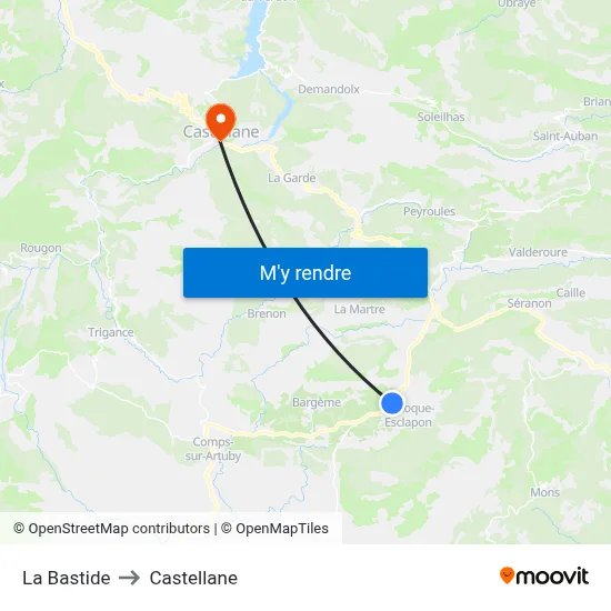 La Bastide to Castellane map
