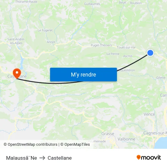 Malaussã¨Ne to Castellane map