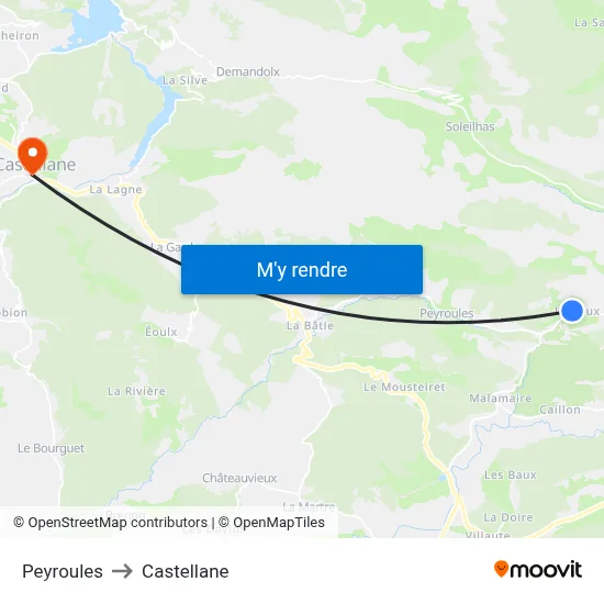 Peyroules to Castellane map