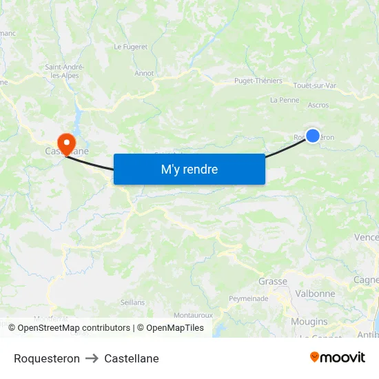 Roquesteron to Castellane map