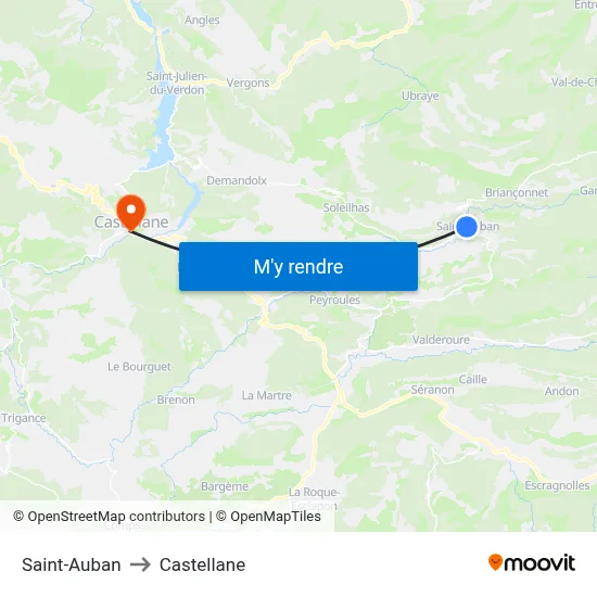 Saint-Auban to Castellane map
