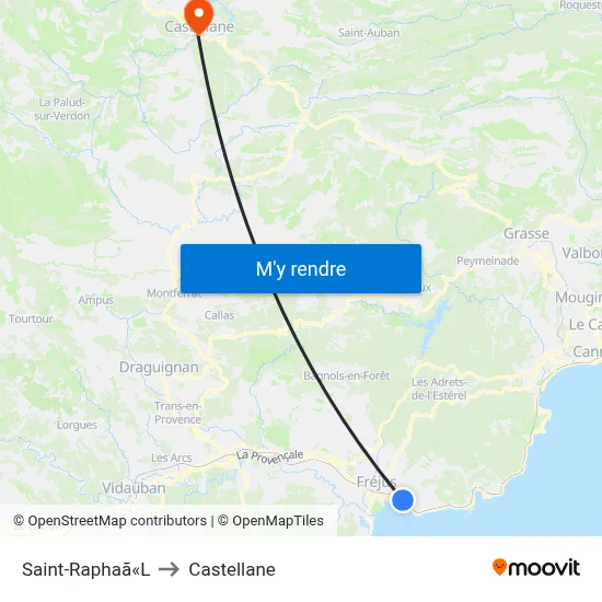 Saint-Raphaã«L to Castellane map
