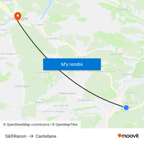 Sã©Ranon to Castellane map