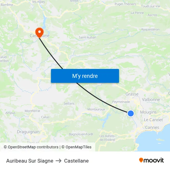 Auribeau Sur Siagne to Castellane map