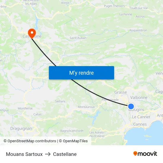 Mouans Sartoux to Castellane map