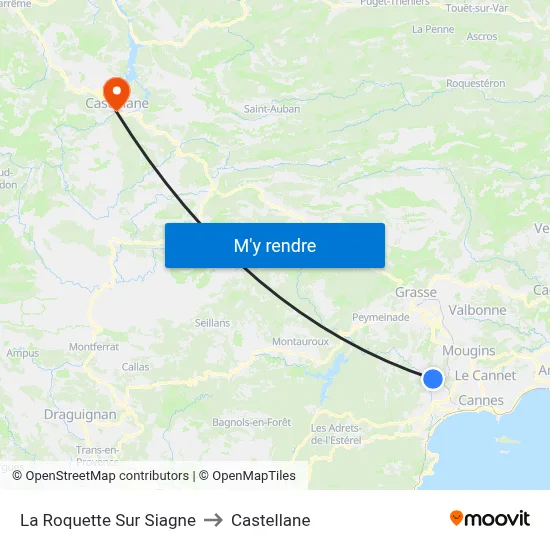 La Roquette Sur Siagne to Castellane map