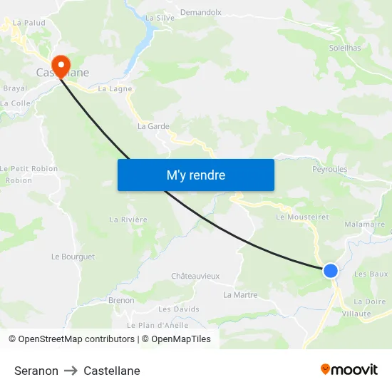 Seranon to Castellane map