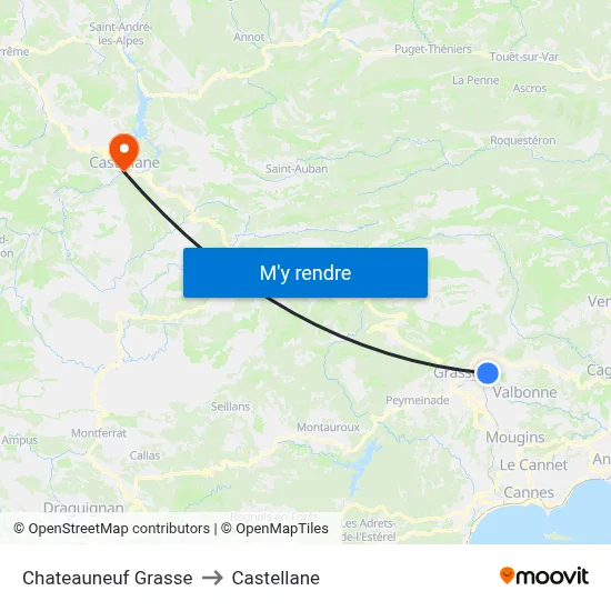 Chateauneuf Grasse to Castellane map