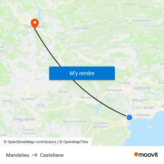 Mandelieu to Castellane map