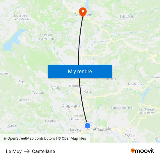 Le Muy to Castellane map