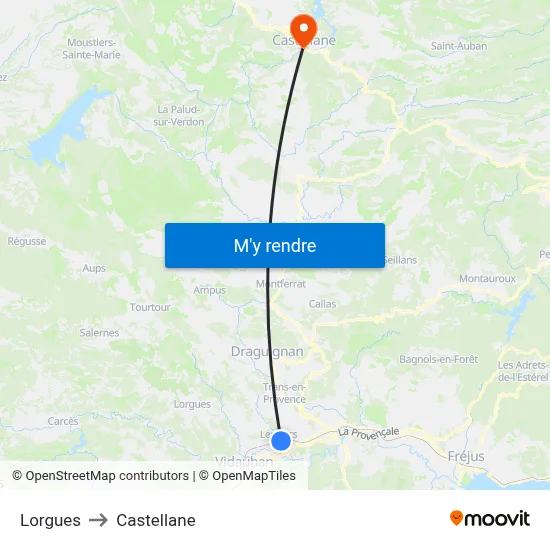 Lorgues to Castellane map