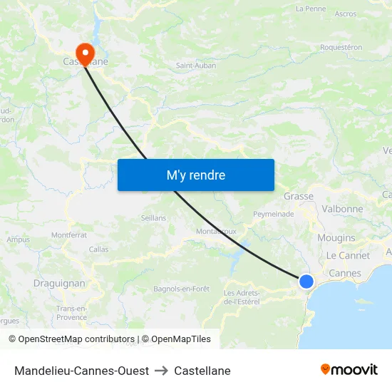 Mandelieu-Cannes-Ouest to Castellane map