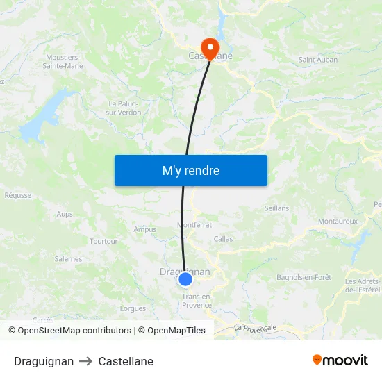 Draguignan to Castellane map