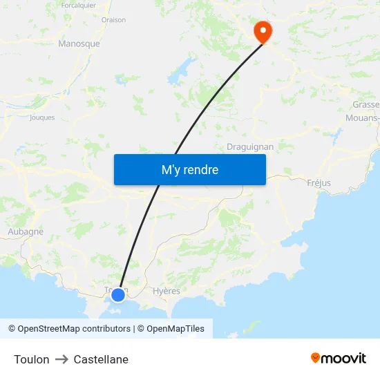 Toulon to Castellane map