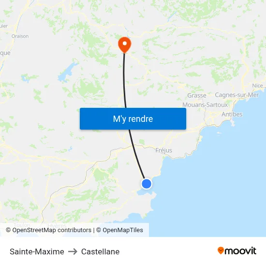 Sainte-Maxime to Castellane map
