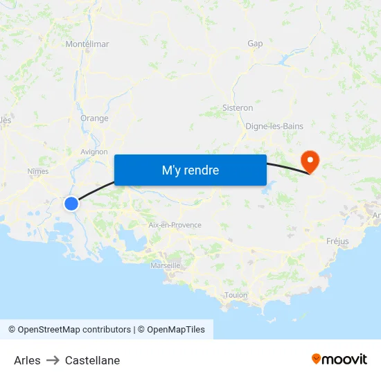 Arles to Castellane map