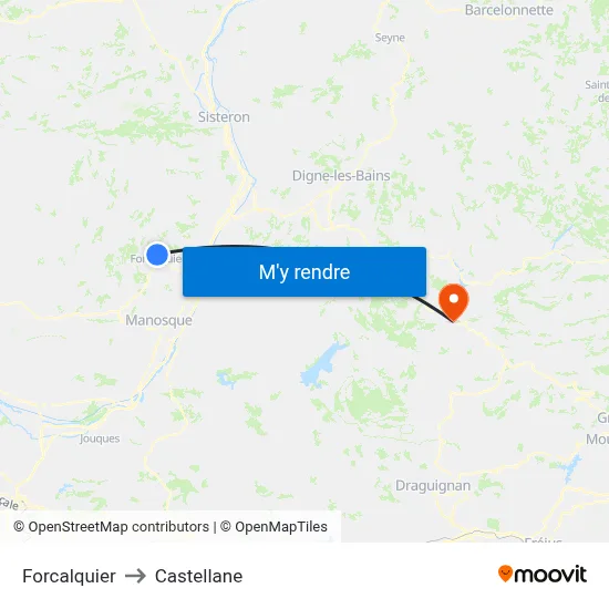 Forcalquier to Castellane map