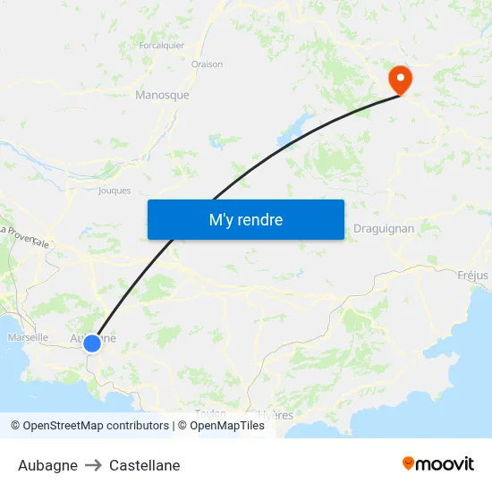 Aubagne to Castellane map