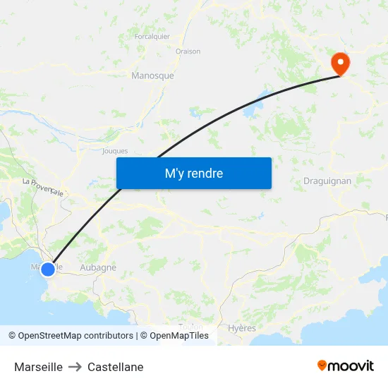 Marseille to Castellane map