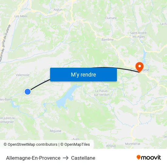 Allemagne-En-Provence to Castellane map