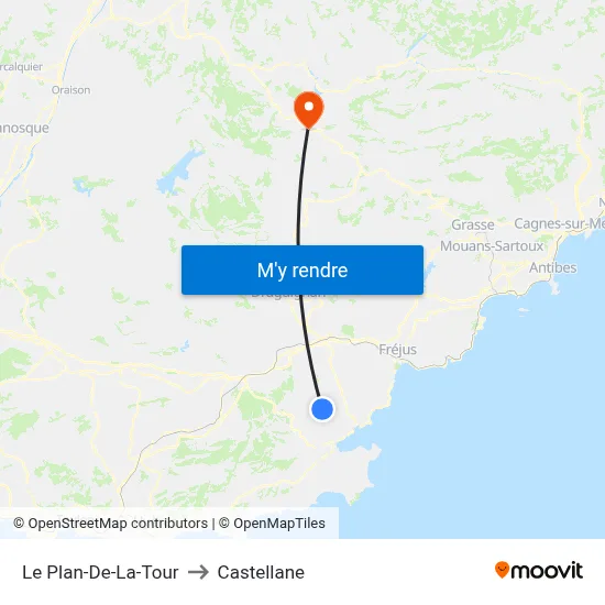Le Plan-De-La-Tour to Castellane map