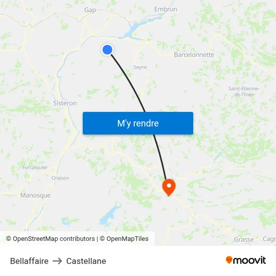 Bellaffaire to Castellane map