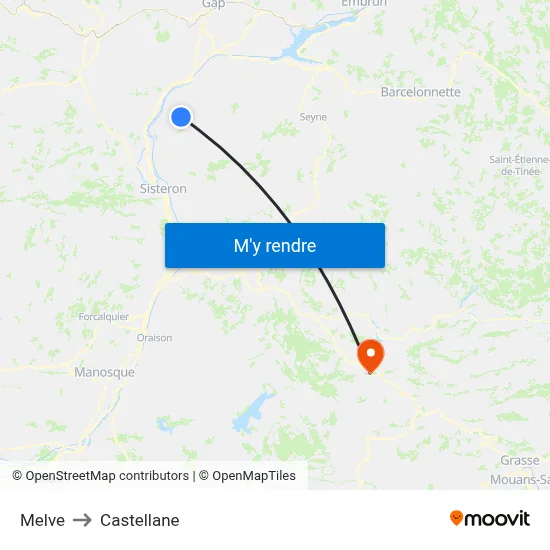 Melve to Castellane map