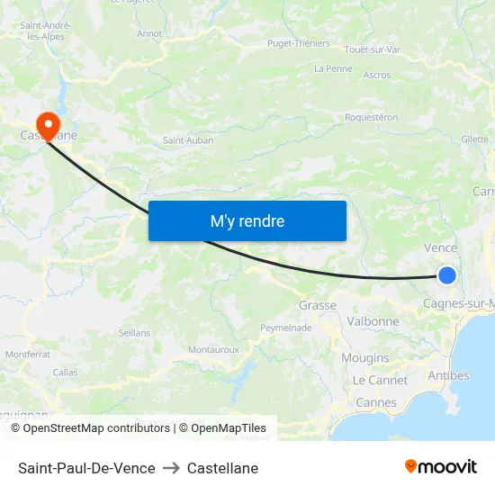 Saint-Paul-De-Vence to Castellane map