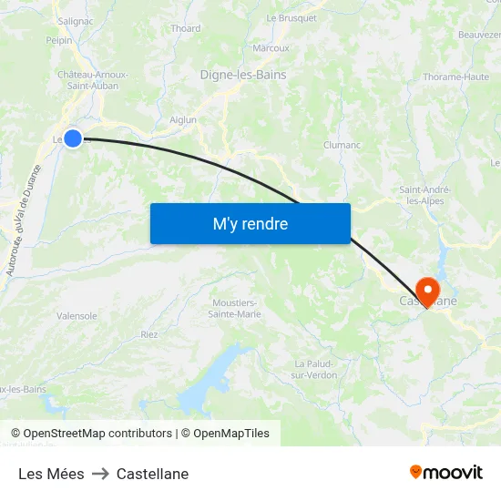 Les Mées to Castellane map
