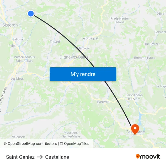 Saint-Geniez to Castellane map