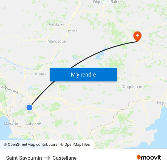 Saint-Savournin to Castellane map