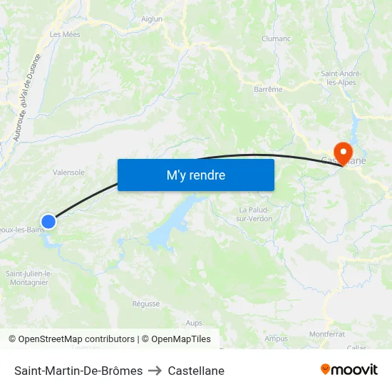 Saint-Martin-De-Brômes to Castellane map