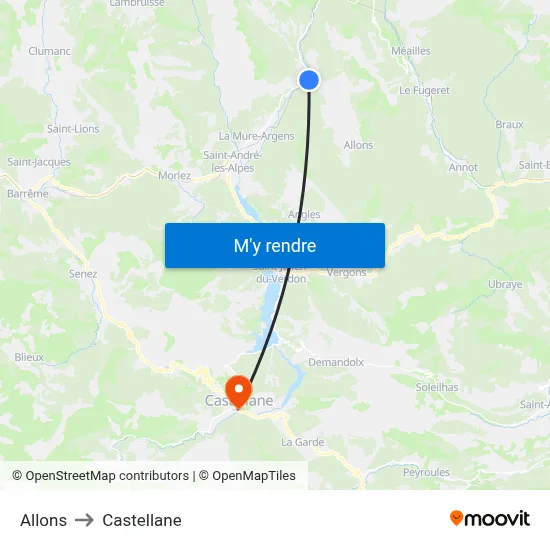 Allons to Castellane map