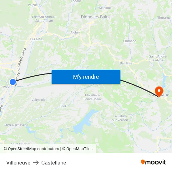 Villeneuve to Castellane map
