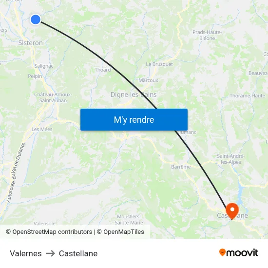Valernes to Castellane map