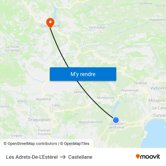 Les Adrets-De-L'Estérel to Castellane map