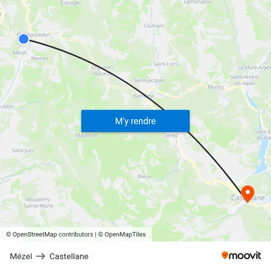 Mézel to Castellane map