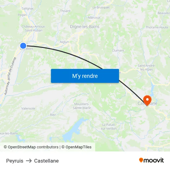 Peyruis to Castellane map